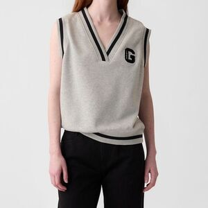 Gap Oversized Sweater Vest Acadamia Preppy Collegiate Varsity Black Gray NWT